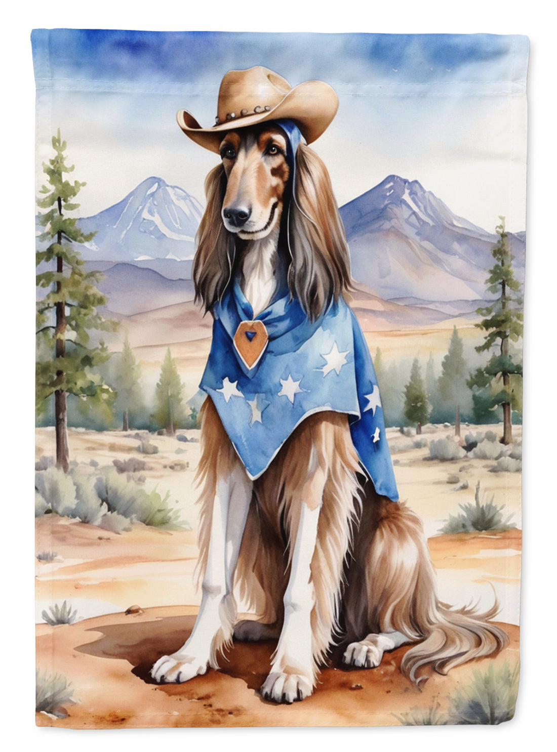 Afghan Hound Cowboy Welcome  House Flag 28x40 Porch Sleeve Pole Decorative Outside Yard Banner Artwork Wall Hanging, Polyester
