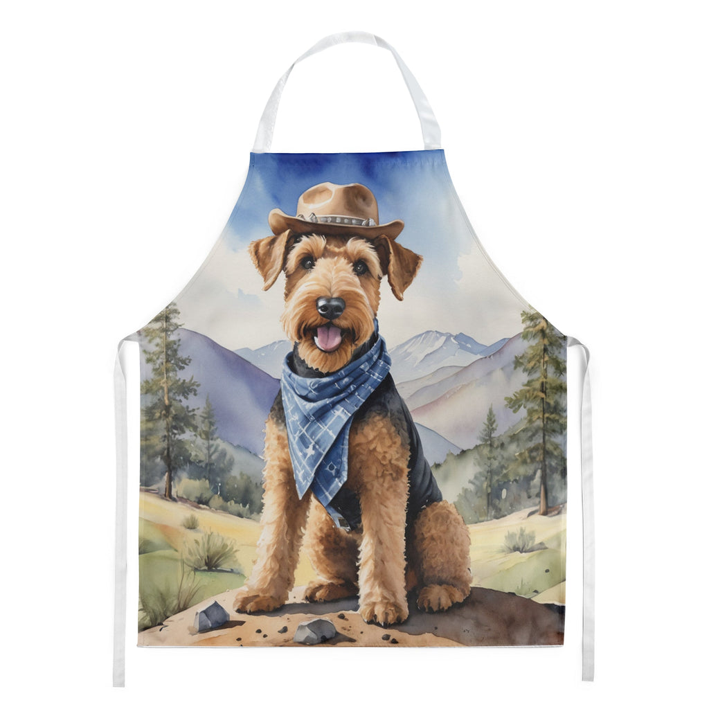 Airedale Terrier Cowboy Welcome Apron Cooking Kitchen Server Baking Crafts Gardening for Adult Women Men, Unisex, Large, Multicolor