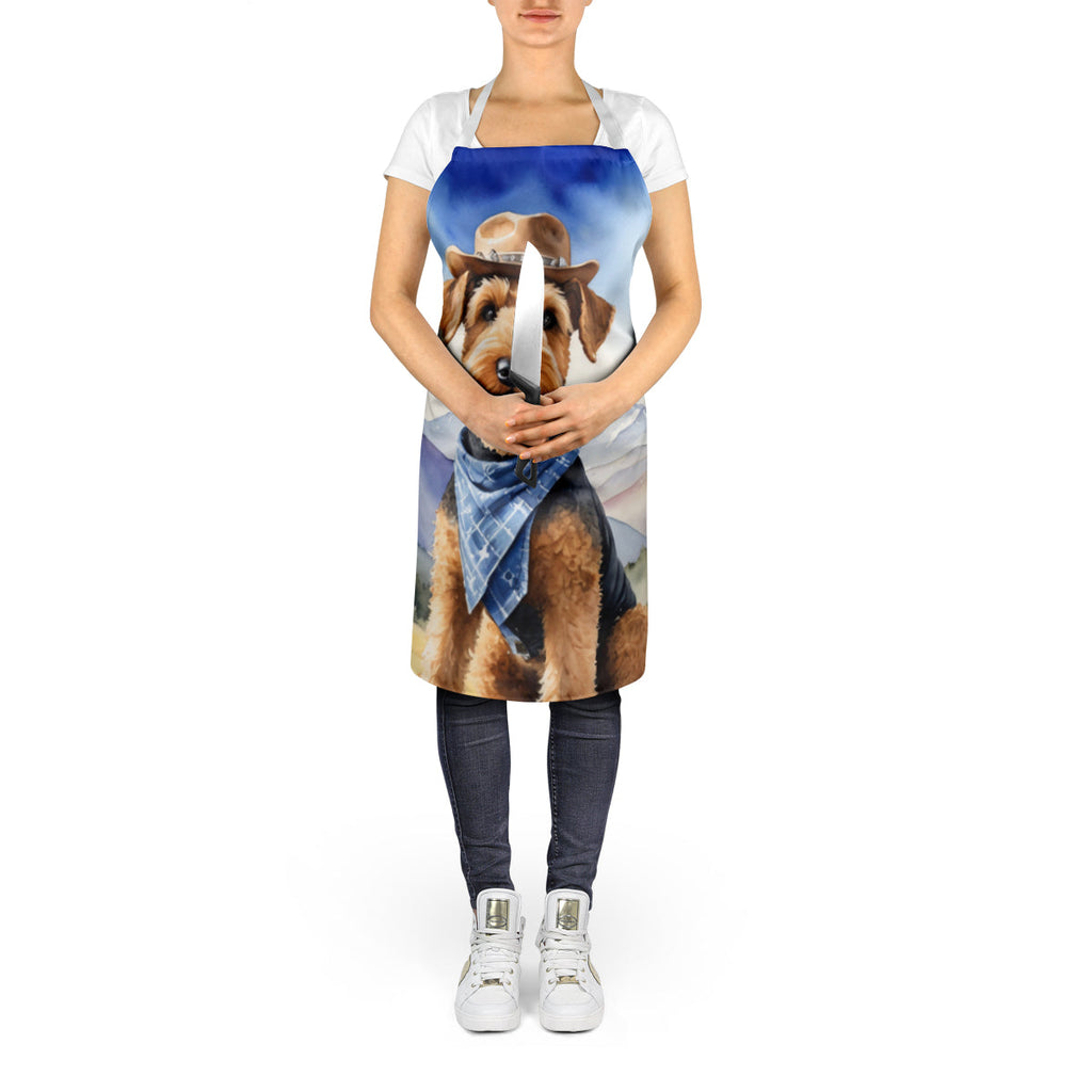 Airedale Terrier Cowboy Welcome Apron Cooking Kitchen Server Baking Crafts Gardening for Adult Women Men, Unisex, Large, Multicolor