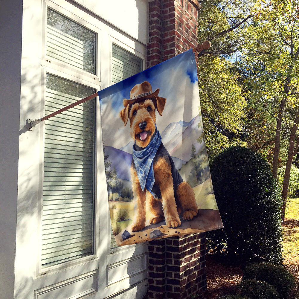 Airedale Terrier Cowboy Welcome House Flag 28x40 Porch Sleeve Pole Decorative Outside Yard Banner Artwork Wall Hanging, Polyester