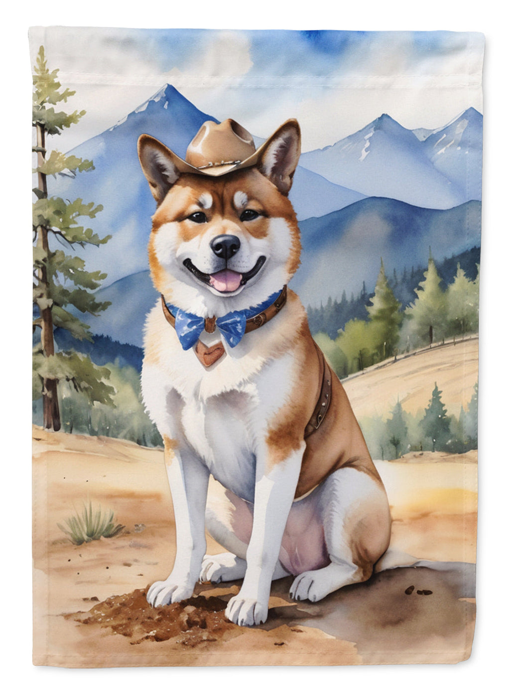 Akita Cowboy Welcome House Flag 28x40 Porch Sleeve Pole Decorative Outside Yard Banner Artwork Wall Hanging, Polyester