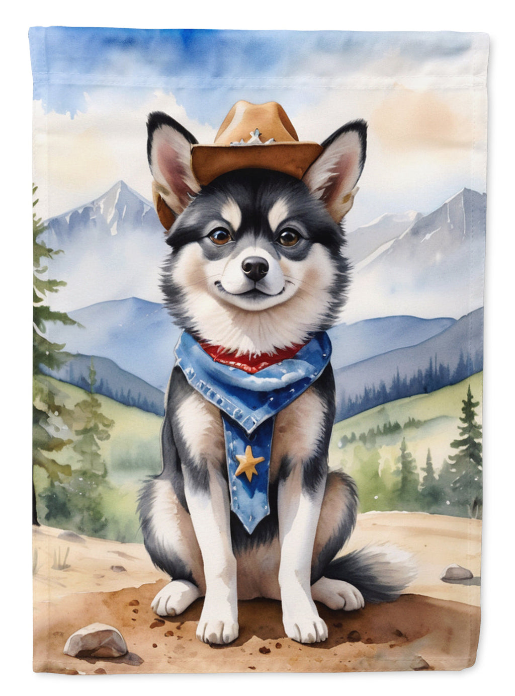 Alaskan Klee Kai Cowboy Welcome House Flag 28x40 Porch Sleeve Pole Decorative Outside Yard Banner Artwork Wall Hanging, Polyester