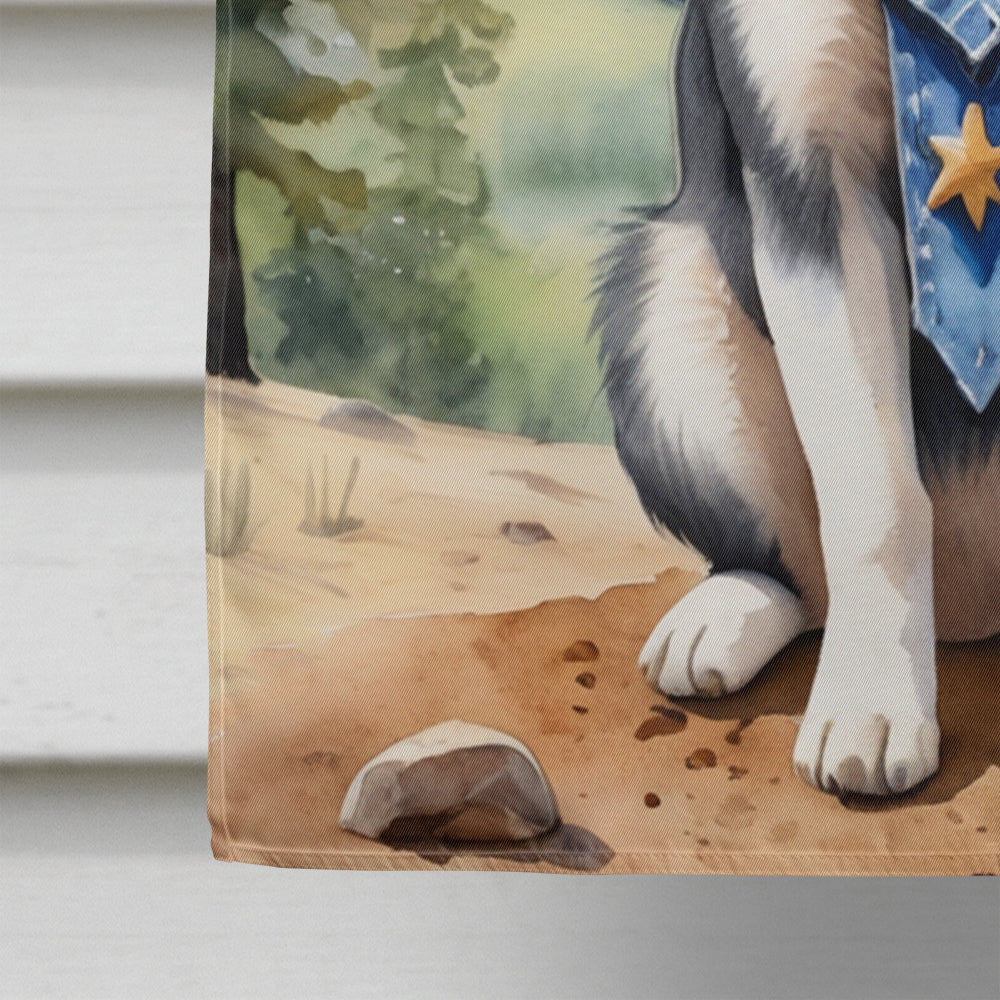 Alaskan Klee Kai Cowboy Welcome House Flag 28x40 Porch Sleeve Pole Decorative Outside Yard Banner Artwork Wall Hanging, Polyester