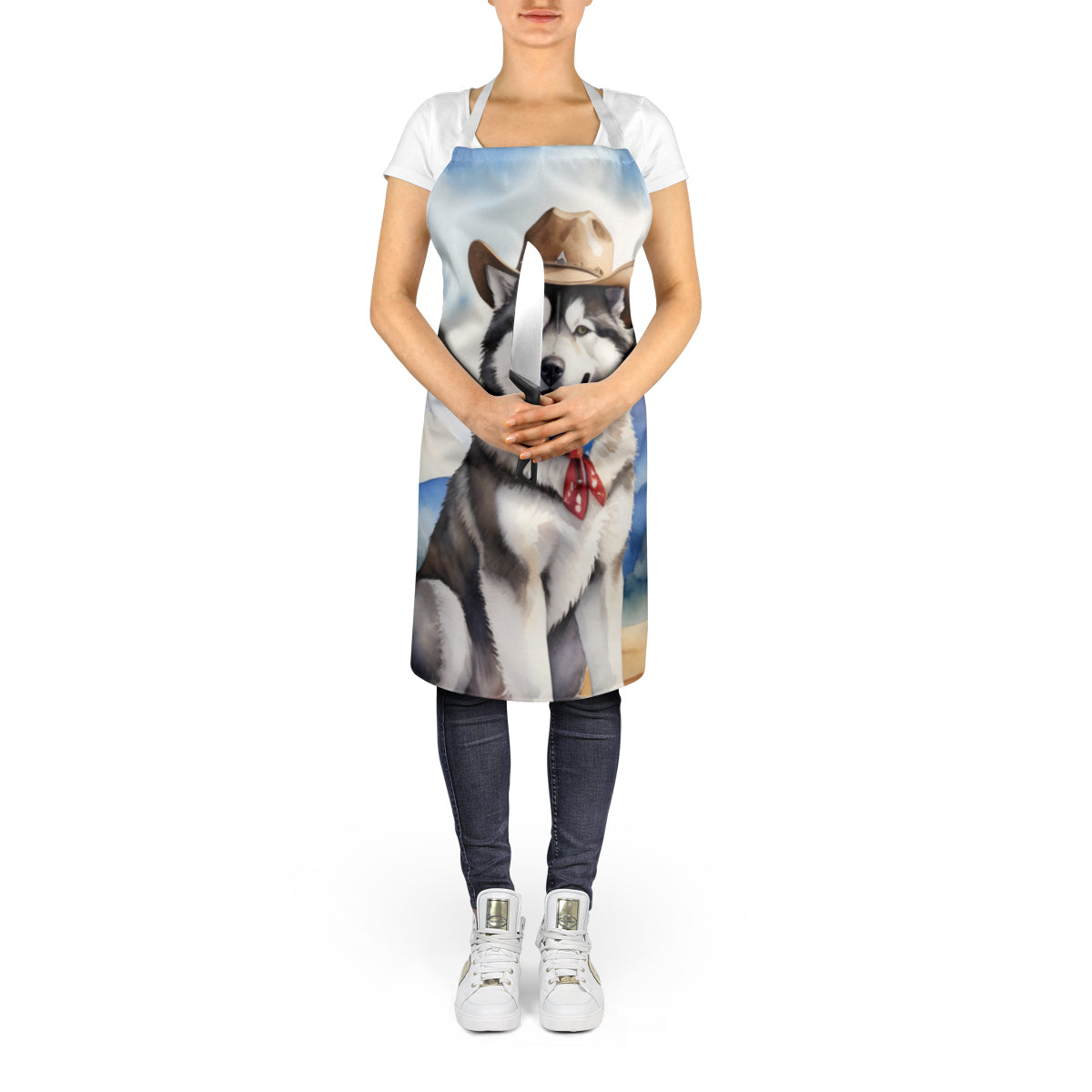 Alaskan Malamute Cowboy Welcome Apron Cooking Kitchen Server Baking Crafts Gardening for Adult Women Men, Unisex, Large, Multicolor