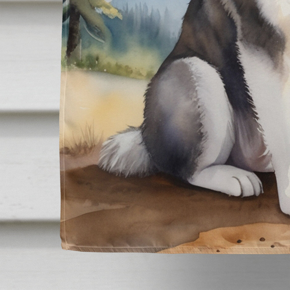 Alaskan Malamute Cowboy Welcome House Flag 28x40 Porch Sleeve Pole Decorative Outside Yard Banner Artwork Wall Hanging, Polyester