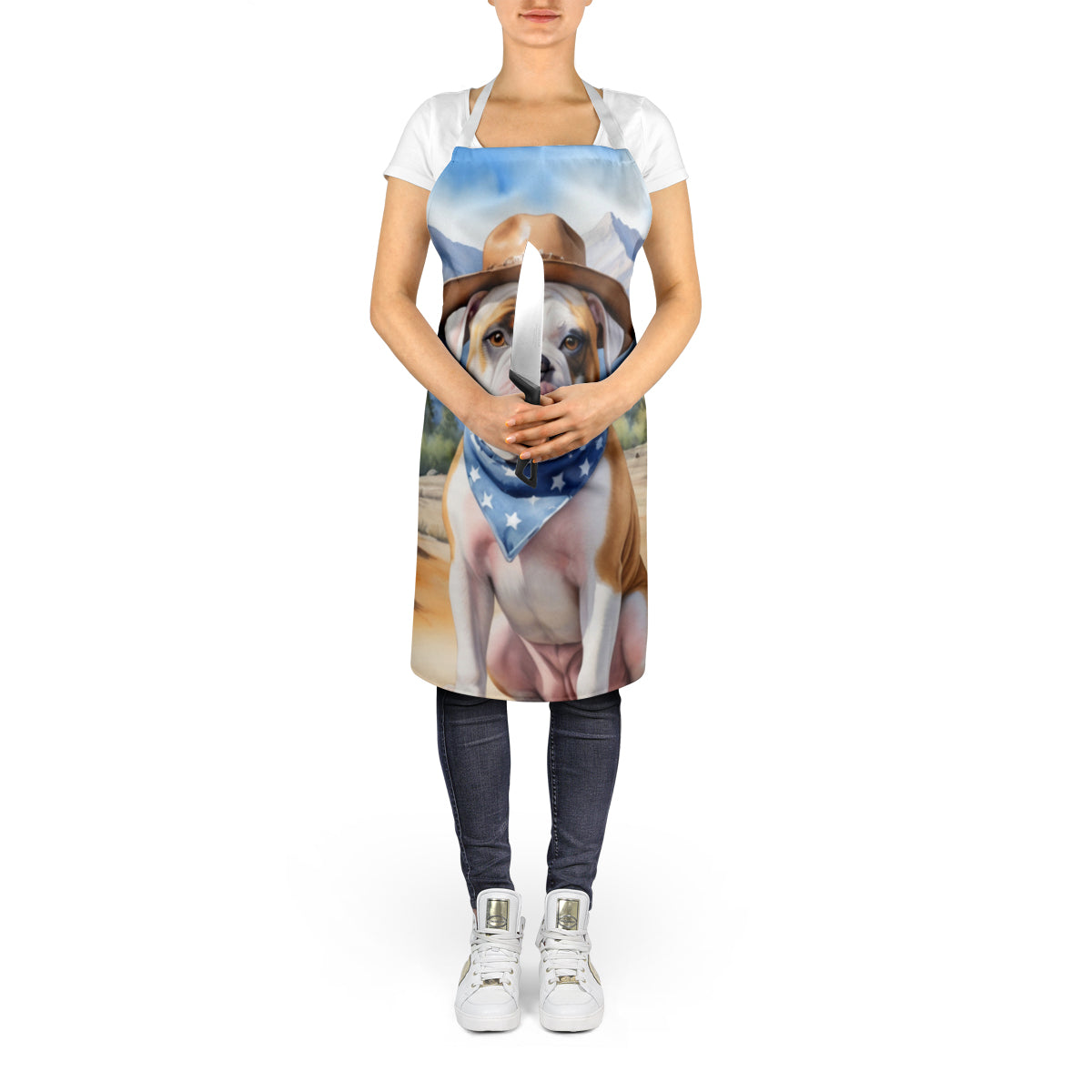 American Bulldog Cowboy Welcome Apron Cooking Kitchen Server Baking Crafts Gardening for Adult Women Men, Unisex, Large, Multicolor