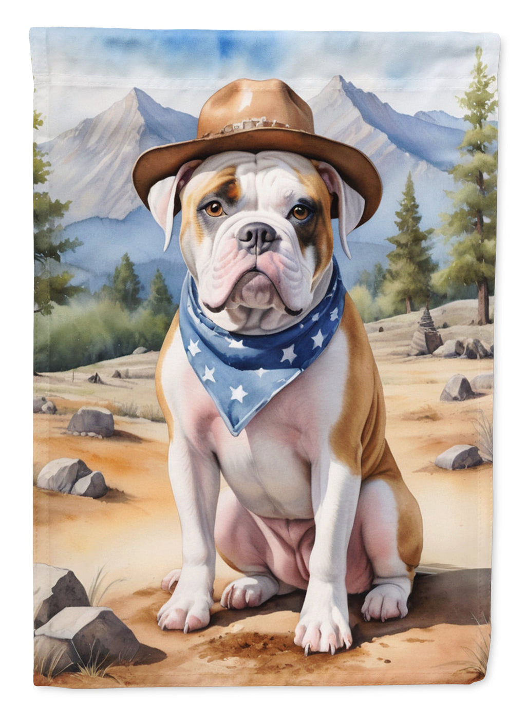 American Bulldog Cowboy Welcome House Flag 28x40 Porch Sleeve Pole Decorative Outside Yard Banner Artwork Wall Hanging, Polyester