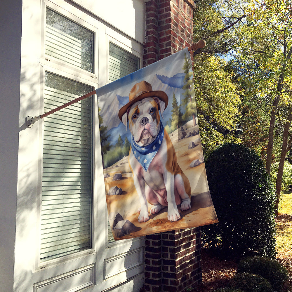 American Bulldog Cowboy Welcome House Flag 28x40 Porch Sleeve Pole Decorative Outside Yard Banner Artwork Wall Hanging, Polyester