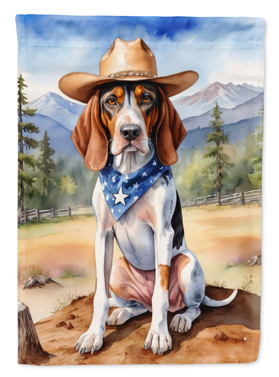 American English Coonhound Cowboy Welcome House Flag 28x40 Porch Sleeve Pole Decorative Outside Yard Banner Artwork Wall Hanging, Polyester