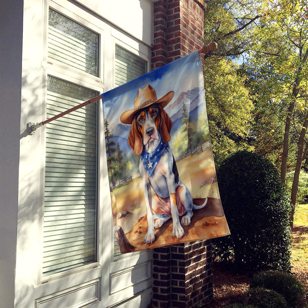 American English Coonhound Cowboy Welcome House Flag 28x40 Porch Sleeve Pole Decorative Outside Yard Banner Artwork Wall Hanging, Polyester