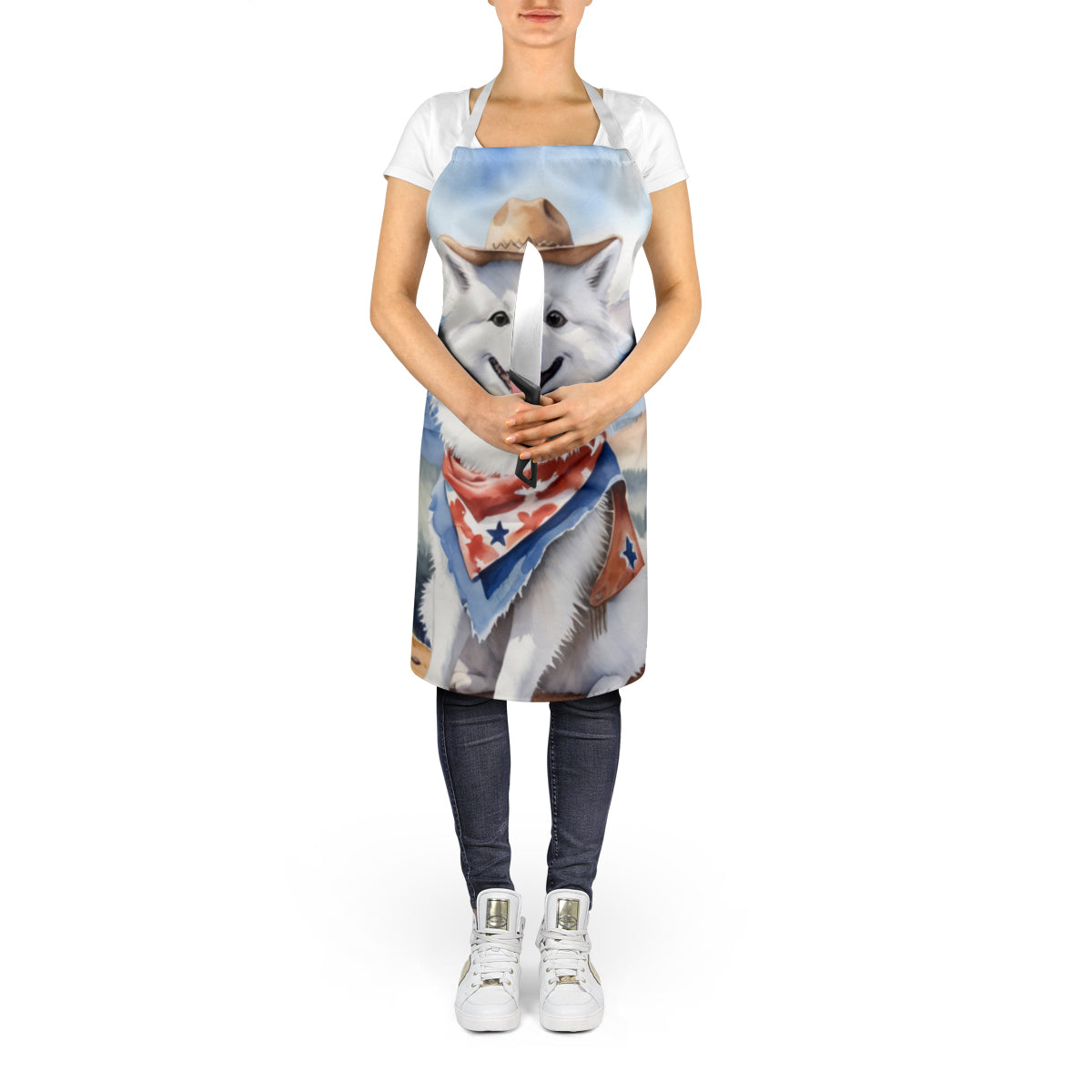 American Eskimo Cowboy Welcome Apron Cooking Kitchen Server Baking Crafts Gardening for Adult Women Men, Unisex, Large, Multicolor