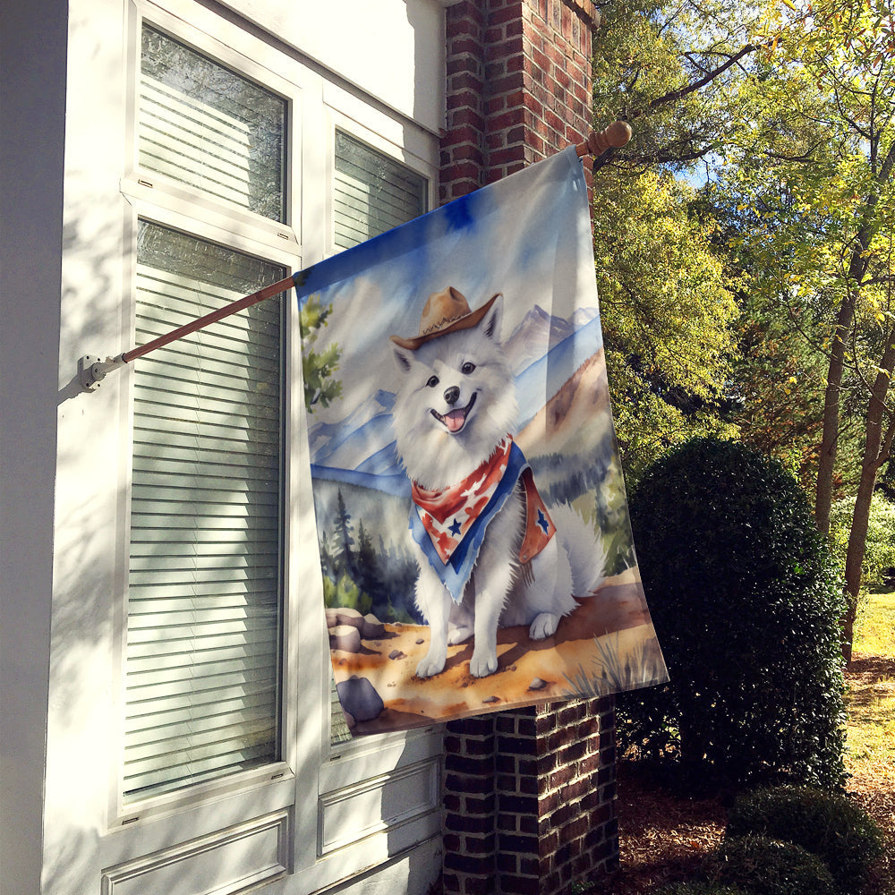 American Eskimo Cowboy Welcome House Flag 28x40 Porch Sleeve Pole Decorative Outside Yard Banner Artwork Wall Hanging, Polyester