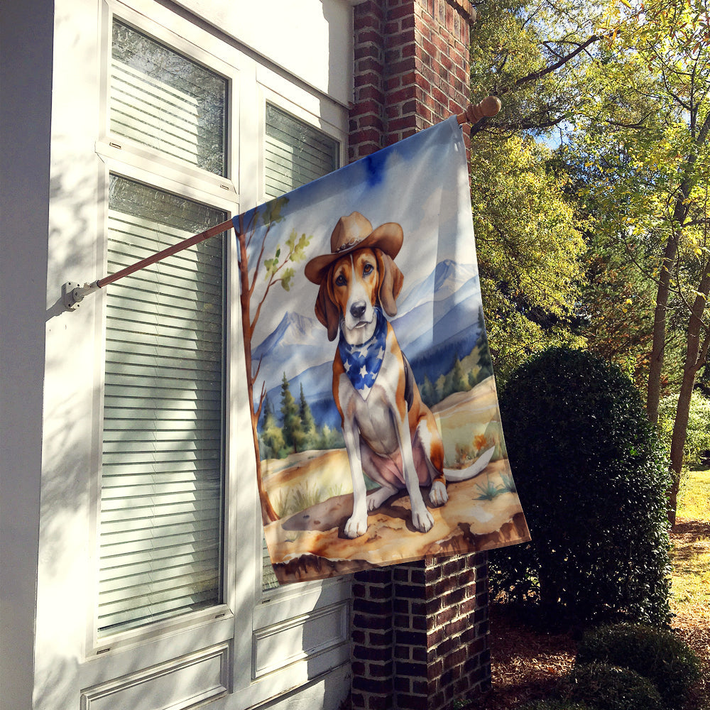 American Foxhound Cowboy Welcome House Flag 28x40 Porch Sleeve Pole Decorative Outside Yard Banner Artwork Wall Hanging, Polyester