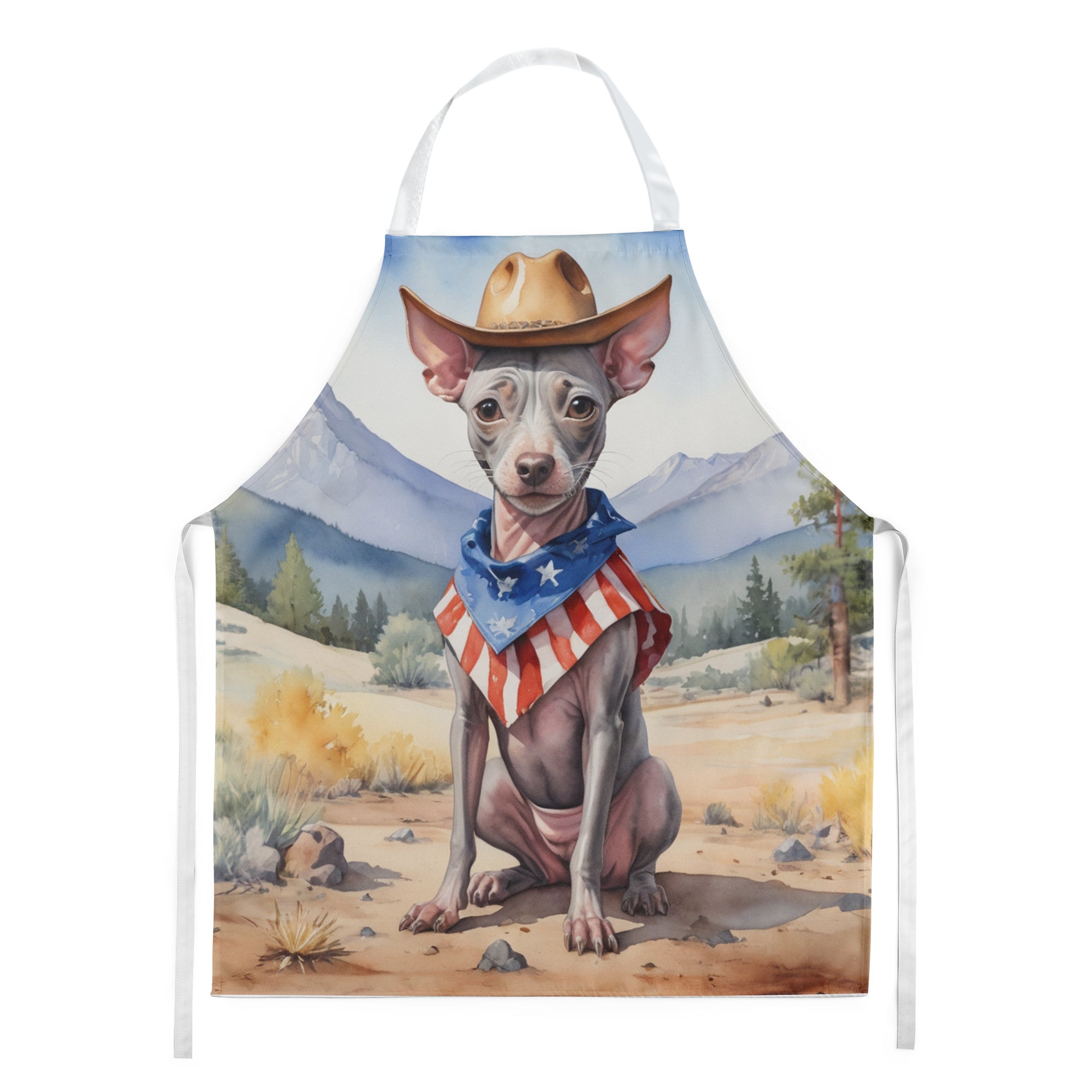 American Hairless Terrier Cowboy Welcome Apron Cooking Kitchen Server Baking Crafts Gardening for Adult Women Men, Unisex, Large, Multicolor