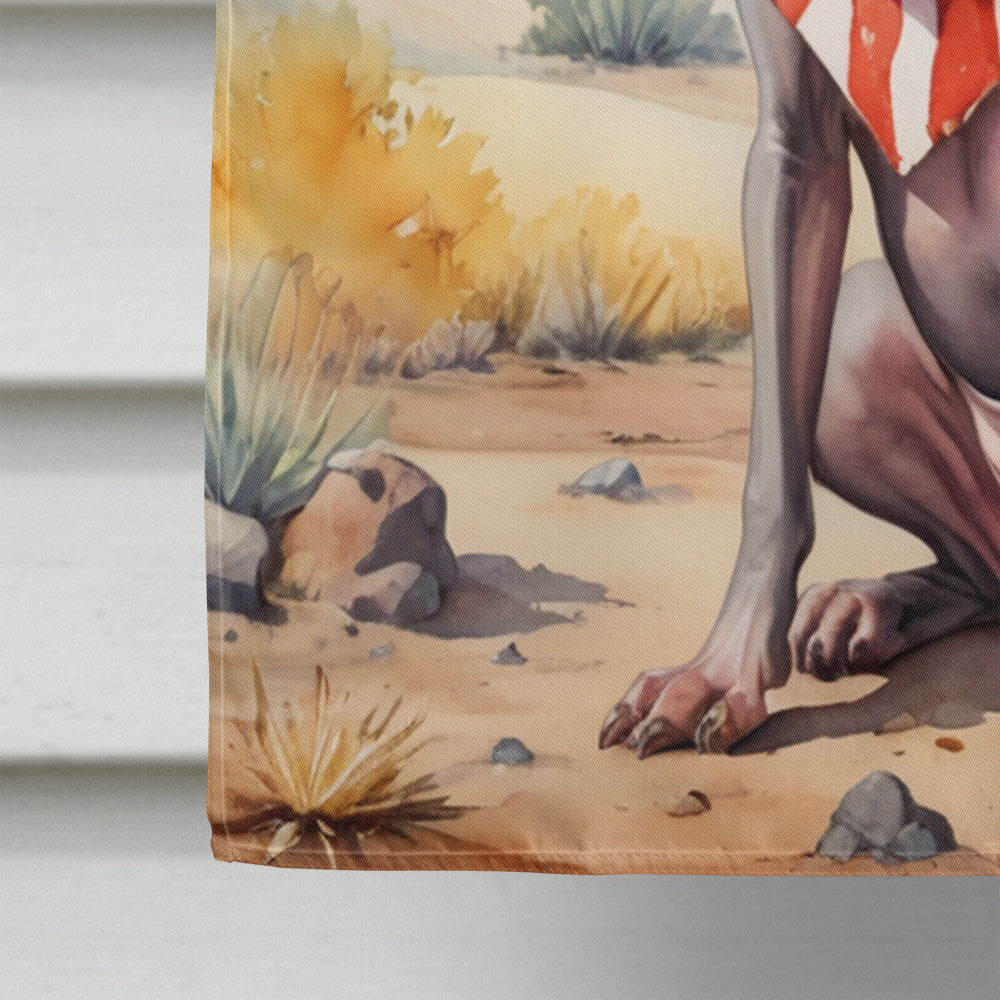 American Hairless Terrier Cowboy Welcome House Flag 28x40 Porch Sleeve Pole Decorative Outside Yard Banner Artwork Wall Hanging, Polyester