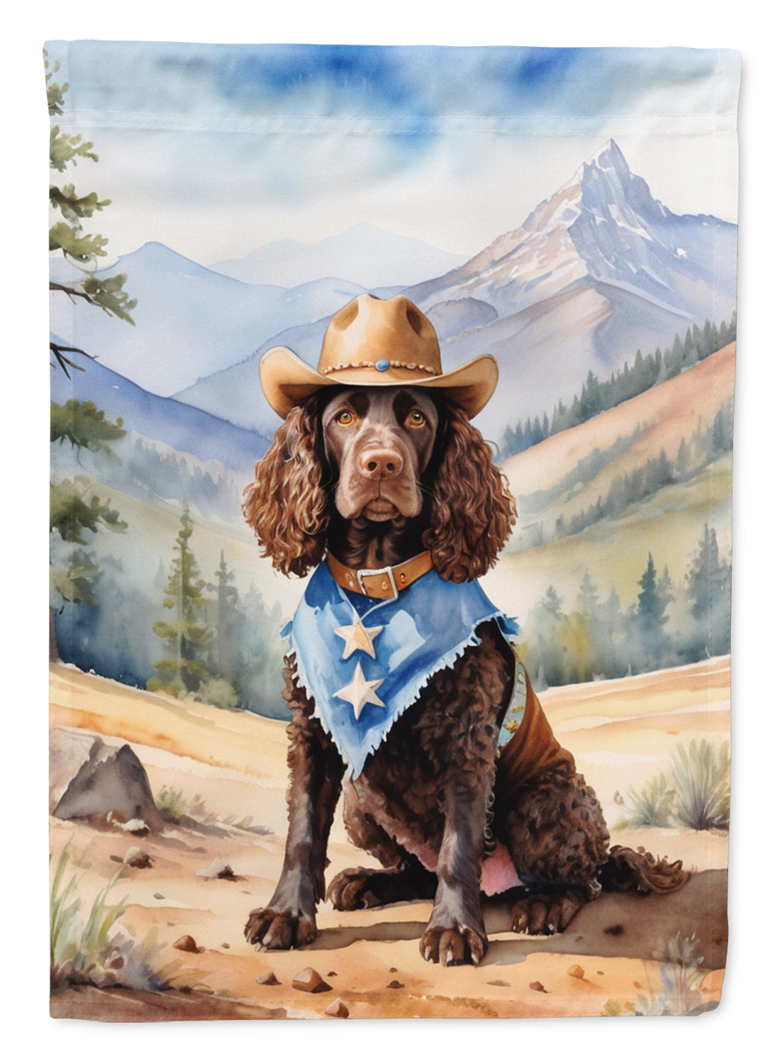 American Water Spaniel Cowboy Welcome House Flag 28x40 Porch Sleeve Pole Decorative Outside Yard Banner Artwork Wall Hanging, Polyester