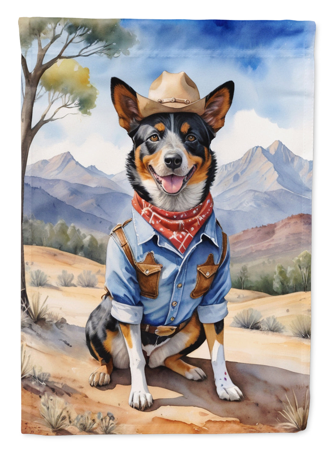 Australian Cattle Dog Cowboy Welcome House Flag 28x40 Porch Sleeve Pole Decorative Outside Yard Banner Artwork Wall Hanging, Polyester