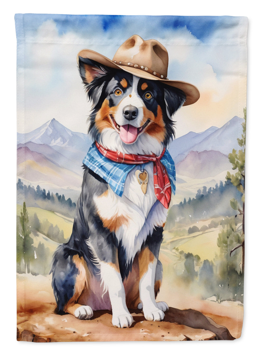 Australian Shepherd Cowboy Welcome House Flag 28x40 Porch Sleeve Pole Decorative Outside Yard Banner Artwork Wall Hanging, Polyester
