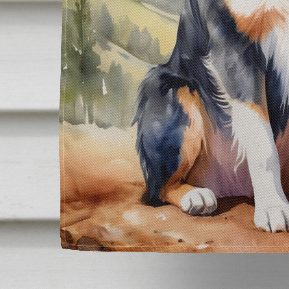 Australian Shepherd Cowboy Welcome House Flag 28x40 Porch Sleeve Pole Decorative Outside Yard Banner Artwork Wall Hanging, Polyester