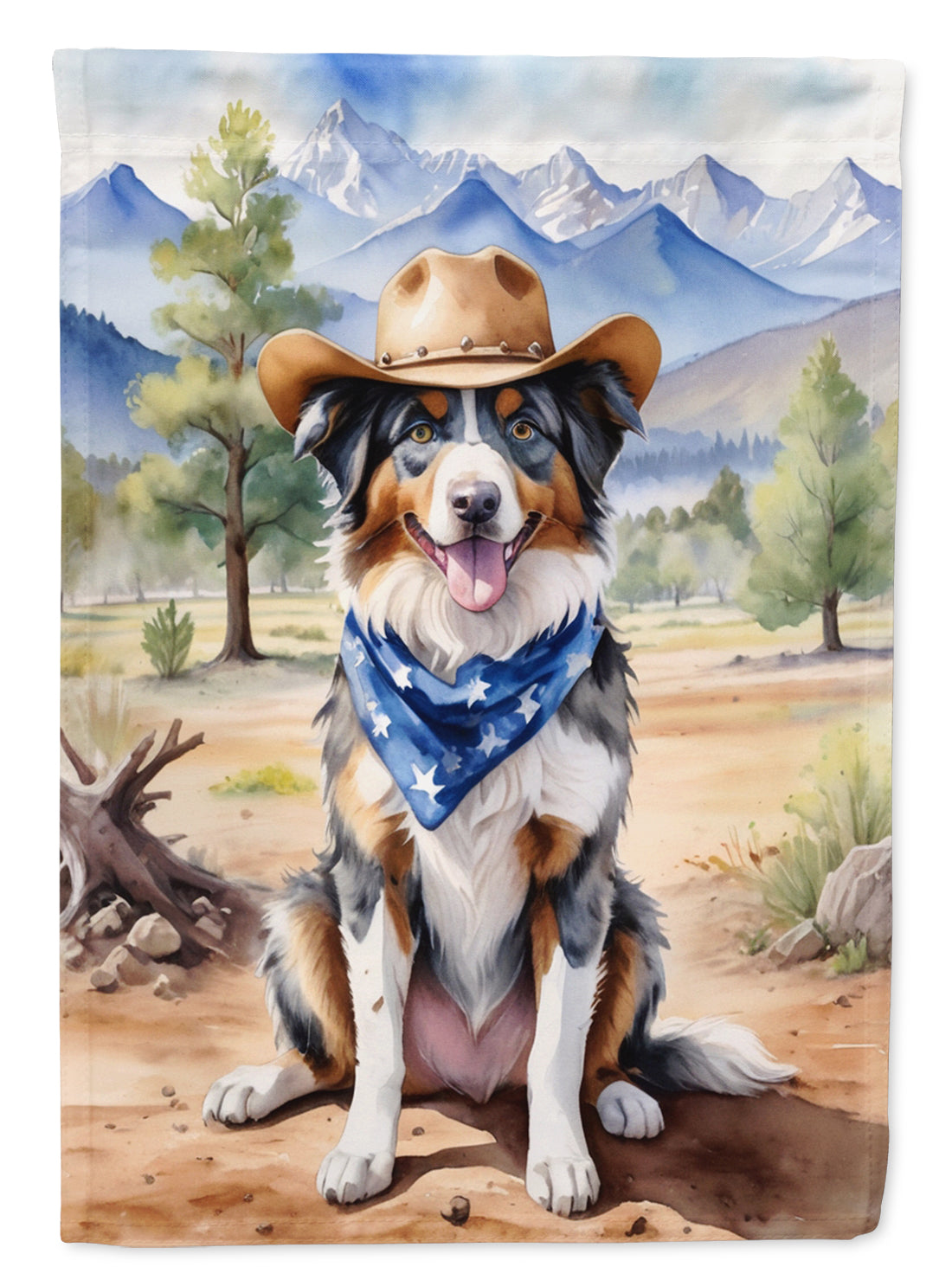 Australian Shepherd Cowboy Welcome House Flag 28x40 Porch Sleeve Pole Decorative Outside Yard Banner Artwork Wall Hanging, Polyester