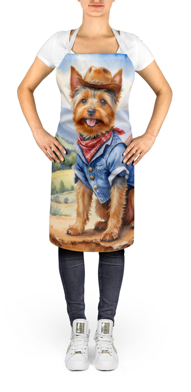 Australian Terrier Cowboy Welcome Apron Cooking Kitchen Server Baking Crafts Gardening for Adult Women Men, Unisex, Large, Multicolor