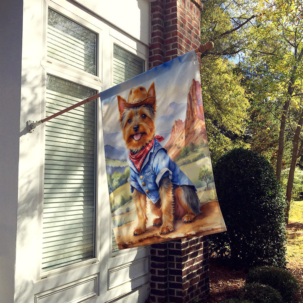 Australian Terrier Cowboy Welcome House Flag 28x40 Porch Sleeve Pole Decorative Outside Yard Banner Artwork Wall Hanging, Polyester