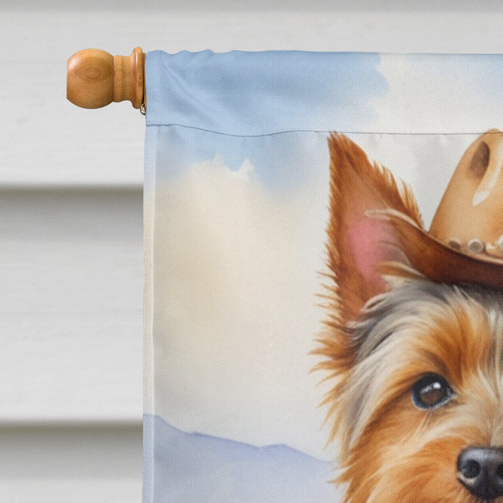Australian Terrier Cowboy Welcome House Flag 28x40 Porch Sleeve Pole Decorative Outside Yard Banner Artwork Wall Hanging, Polyester