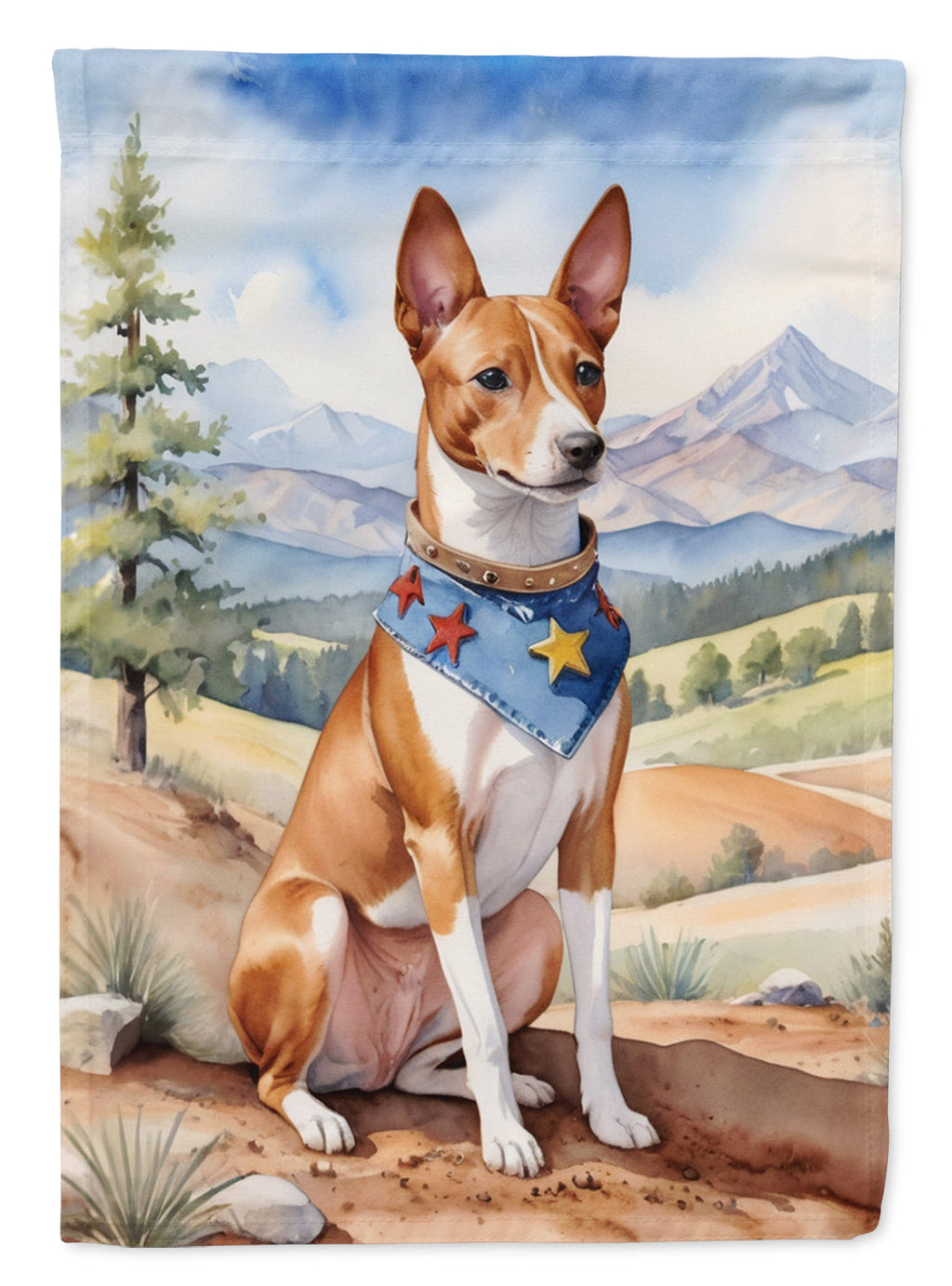 Basenji Cowboy Welcome House Flag 28x40 Porch Sleeve Pole Decorative Outside Yard Banner Artwork Wall Hanging, Polyester