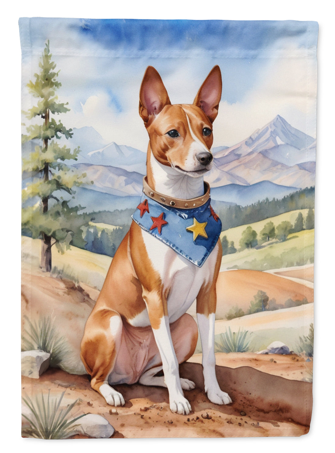 Basenji Cowboy Welcome House Flag 28x40 Porch Sleeve Pole Decorative Outside Yard Banner Artwork Wall Hanging, Polyester