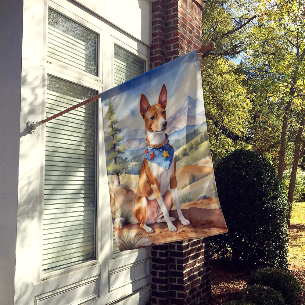 Basenji Cowboy Welcome House Flag 28x40 Porch Sleeve Pole Decorative Outside Yard Banner Artwork Wall Hanging, Polyester