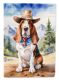 Basset Hound Cowboy Welcome House Flag 28x40 Porch Sleeve Pole Decorative Outside Yard Banner Artwork Wall Hanging, Polyester
