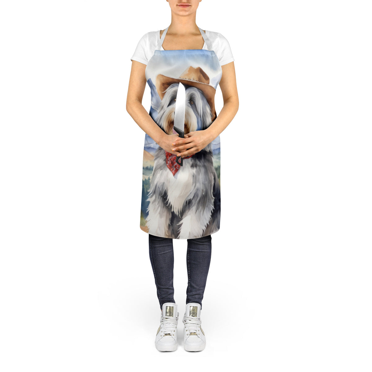 Bearded Collie Cowboy Welcome Apron Cooking Kitchen Server Baking Crafts Gardening for Adult Women Men, Unisex, Large, Multicolor