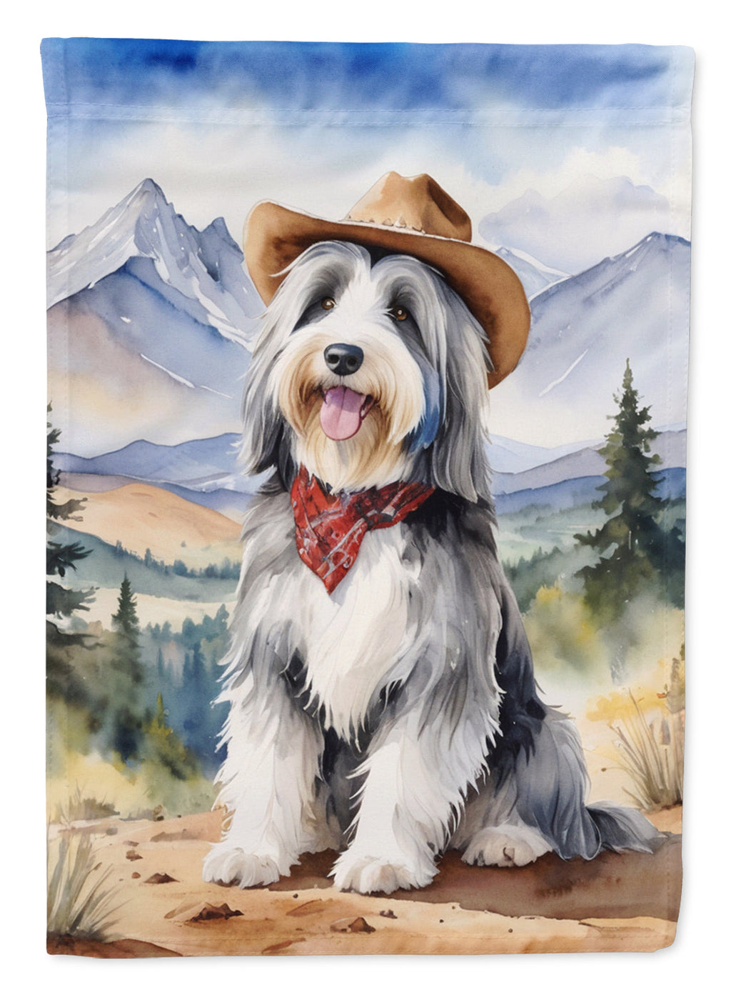 Bearded Collie Cowboy Welcome House Flag 28x40 Porch Sleeve Pole Decorative Outside Yard Banner Artwork Wall Hanging, Polyester