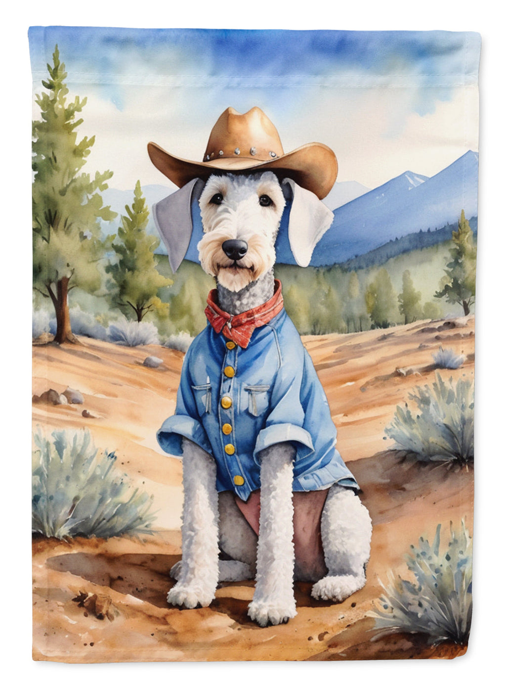 Bedlington Terrier Cowboy Welcome House Flag 28x40 Porch Sleeve Pole Decorative Outside Yard Banner Artwork Wall Hanging, Polyester