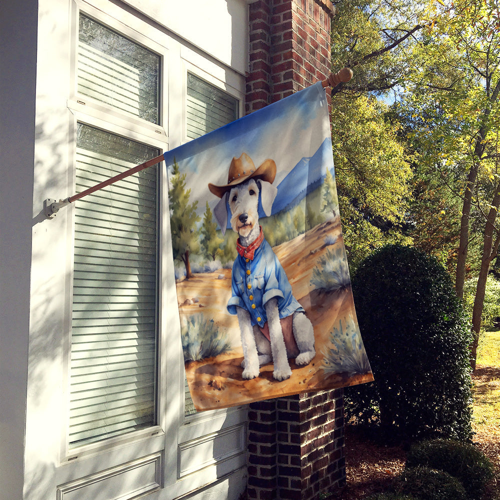 Bedlington Terrier Cowboy Welcome House Flag 28x40 Porch Sleeve Pole Decorative Outside Yard Banner Artwork Wall Hanging, Polyester