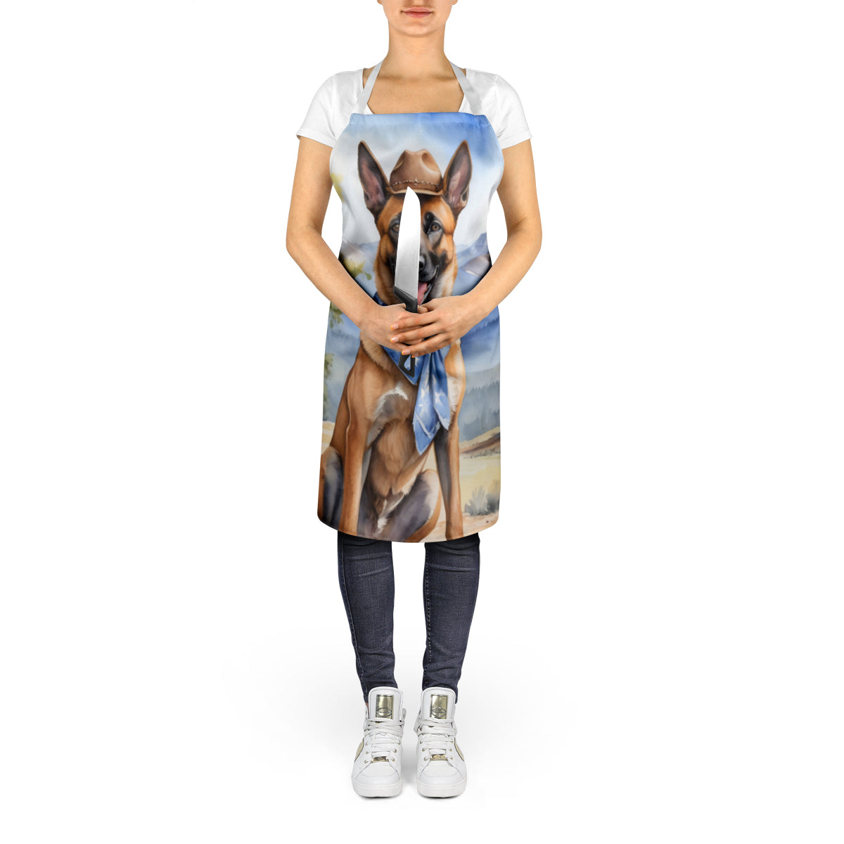 Belgian Malinois Cowboy Welcome Apron Cooking Kitchen Server Baking Crafts Gardening for Adult Women Men, Unisex, Large, Multicolor