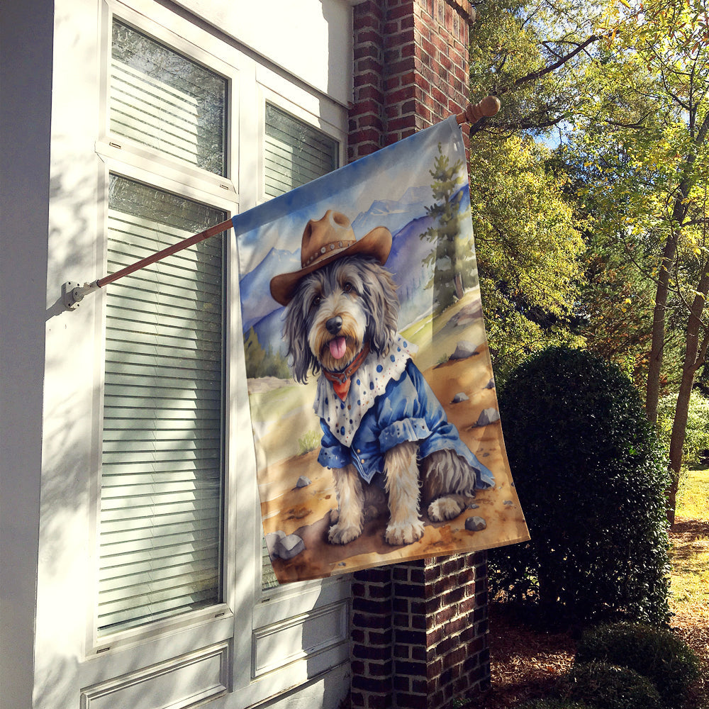 Bergamasco Sheepdog Cowboy Welcome House Flag 28x40 Porch Sleeve Pole Decorative Outside Yard Banner Artwork Wall Hanging, Polyester