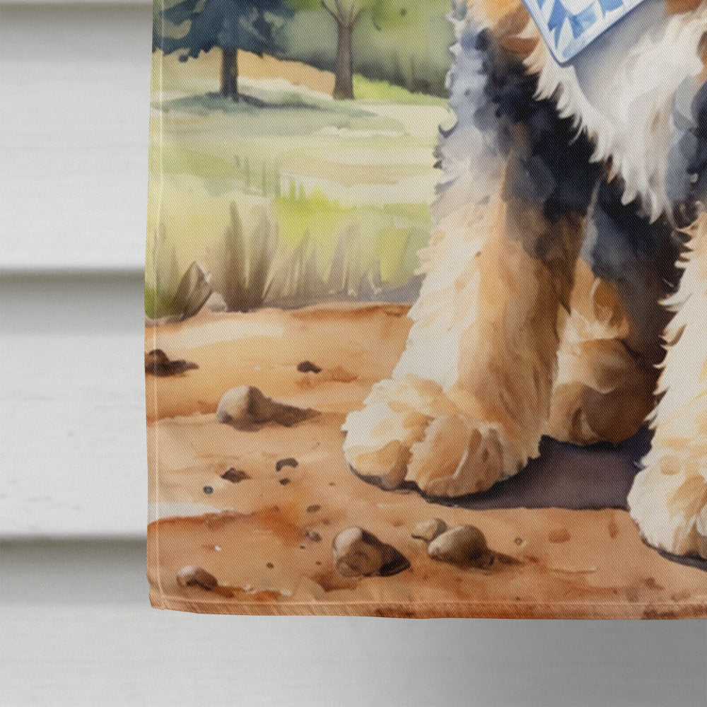 Bernedoodle Cowboy Welcome House Flag 28x40 Porch Sleeve Pole Decorative Outside Yard Banner Artwork Wall Hanging, Polyester