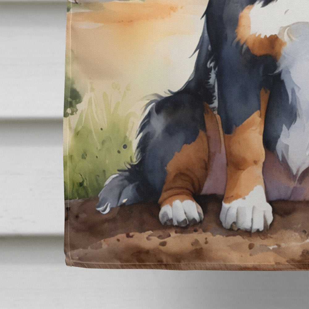 Bernese Mountain Dog Cowboy Welcome House Flag 28x40 Porch Sleeve Pole Decorative Outside Yard Banner Artwork Wall Hanging, Polyester