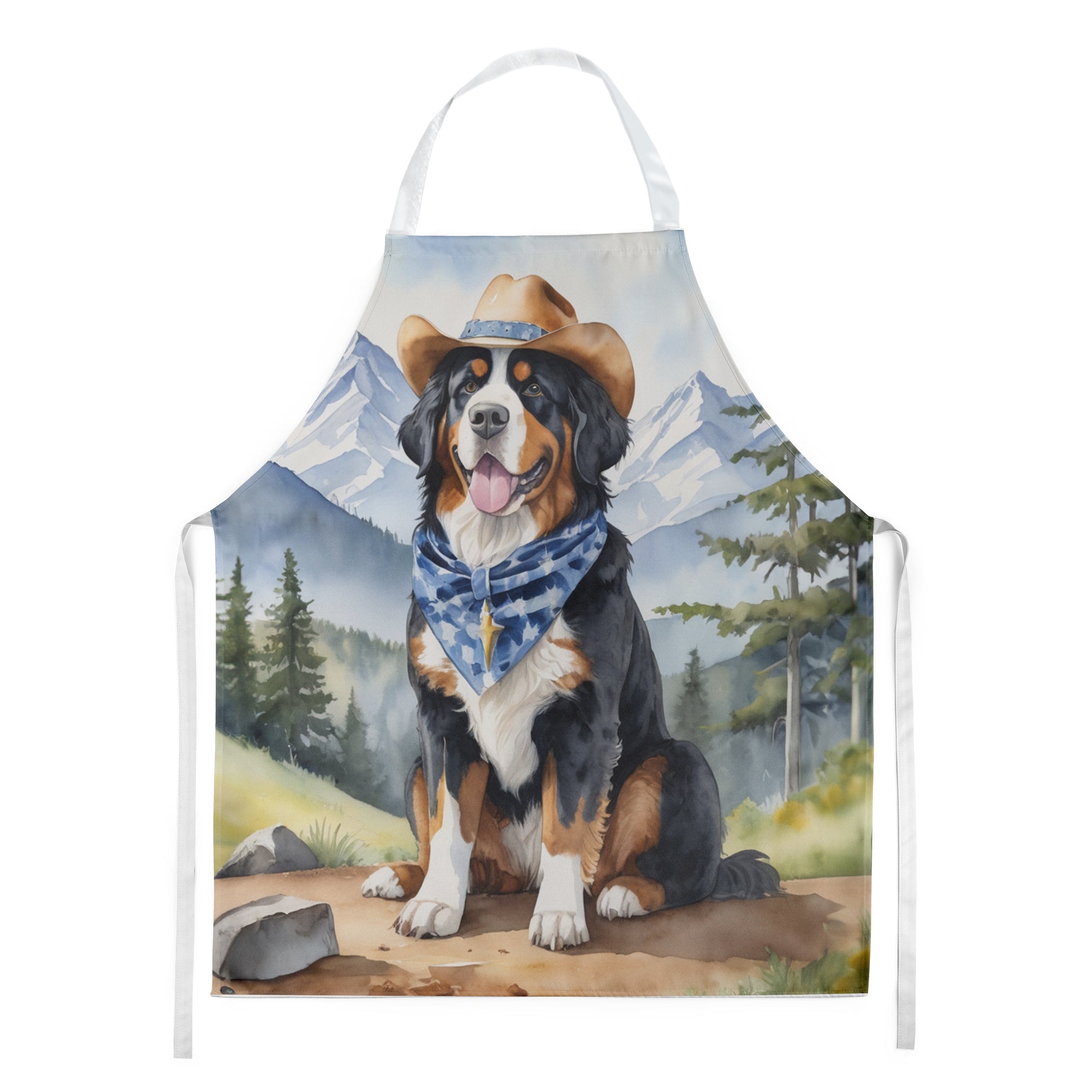 Bernese Mountain Dog Cowboy Welcome Apron Cooking Kitchen Server Baking Crafts Gardening for Adult Women Men, Unisex, Large, Multicolor