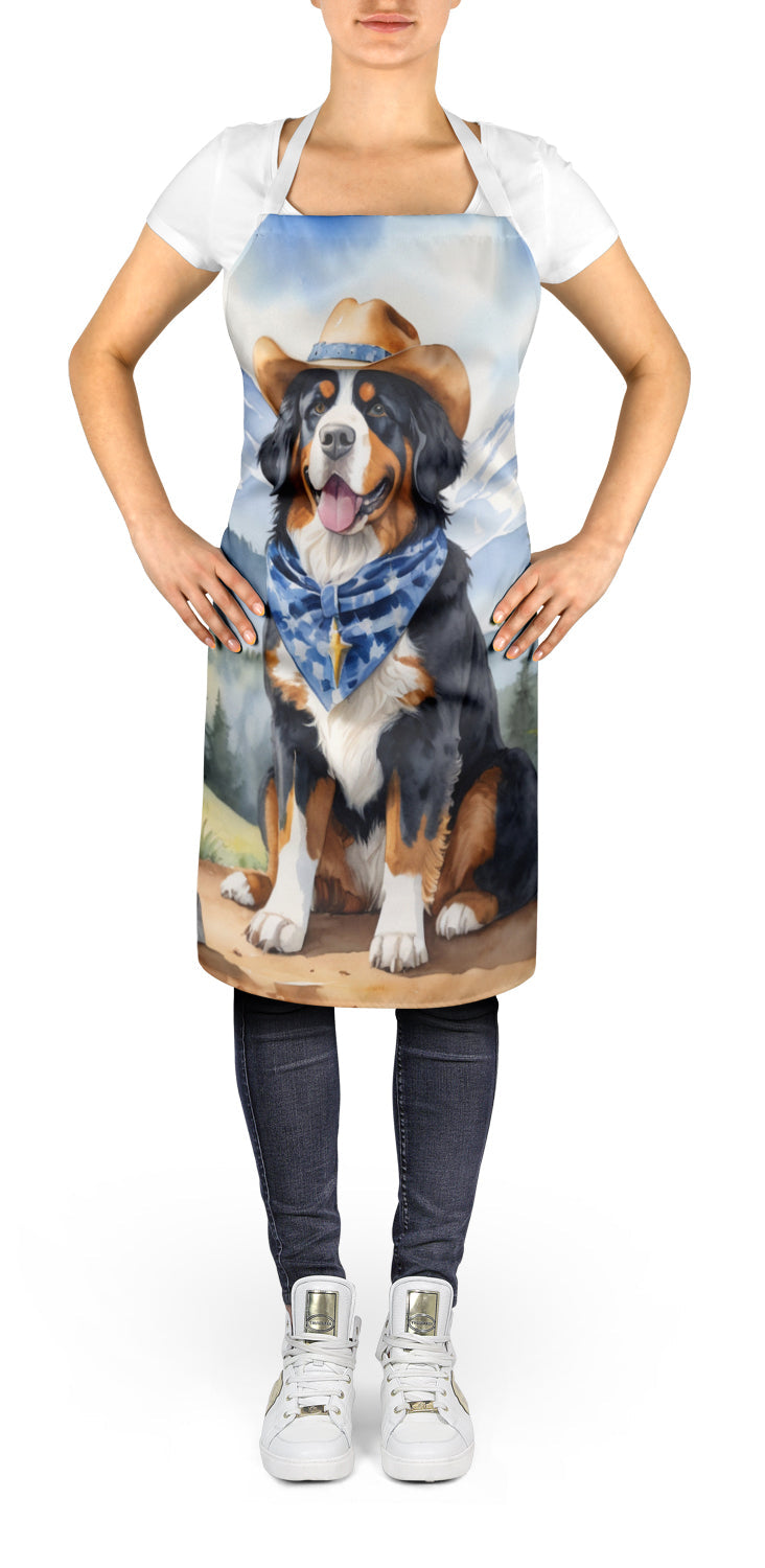 Bernese Mountain Dog Cowboy Welcome Apron Cooking Kitchen Server Baking Crafts Gardening for Adult Women Men, Unisex, Large, Multicolor