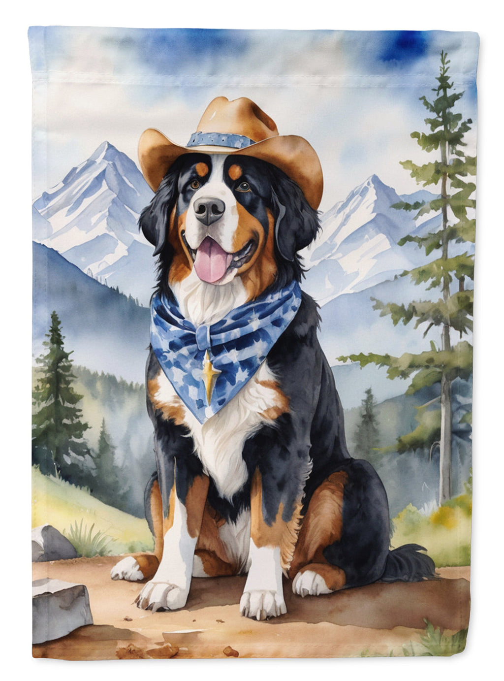 Bernese Mountain Dog Cowboy Welcome House Flag 28x40 Porch Sleeve Pole Decorative Outside Yard Banner Artwork Wall Hanging, Polyester