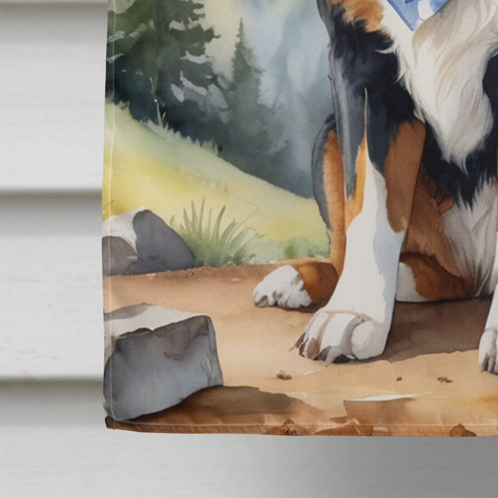 Bernese Mountain Dog Cowboy Welcome House Flag 28x40 Porch Sleeve Pole Decorative Outside Yard Banner Artwork Wall Hanging, Polyester