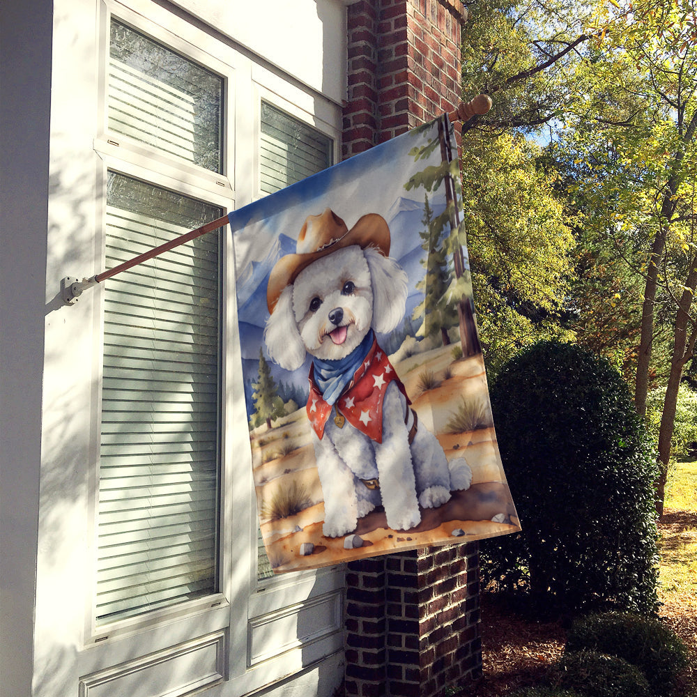 Bichon Frise Cowboy Welcome House Flag 28x40 Porch Sleeve Pole Decorative Outside Yard Banner Artwork Wall Hanging, Polyester