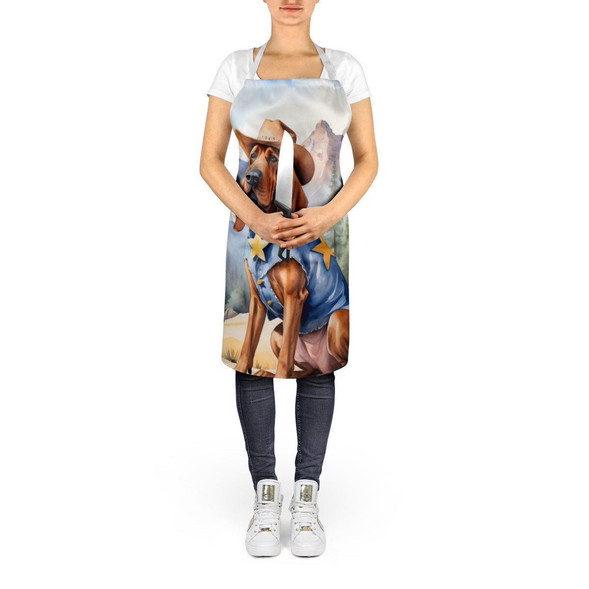 Bloodhound Cowboy Welcome Apron Cooking Kitchen Server Baking Crafts Gardening for Adult Women Men, Unisex, Large, Multicolor