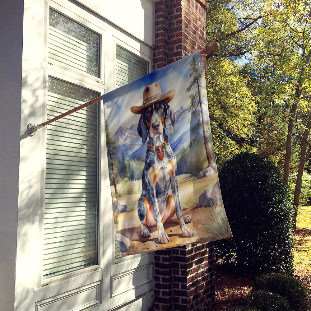Bluetick Coonhound Cowboy Welcome House Flag 28x40 Porch Sleeve Pole Decorative Outside Yard Banner Artwork Wall Hanging, Polyester