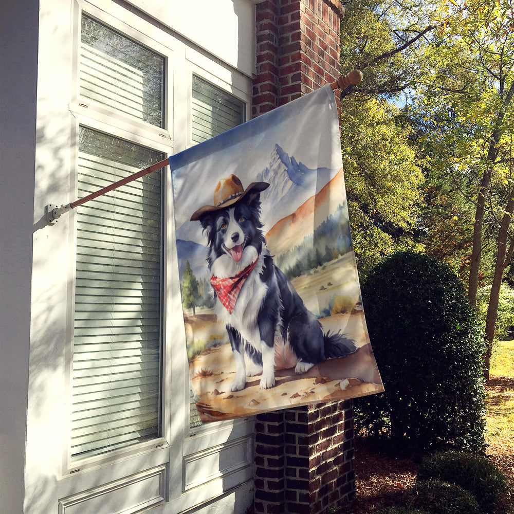Border Collie Cowboy Welcome House Flag 28x40 Porch Sleeve Pole Decorative Outside Yard Banner Artwork Wall Hanging, Polyester