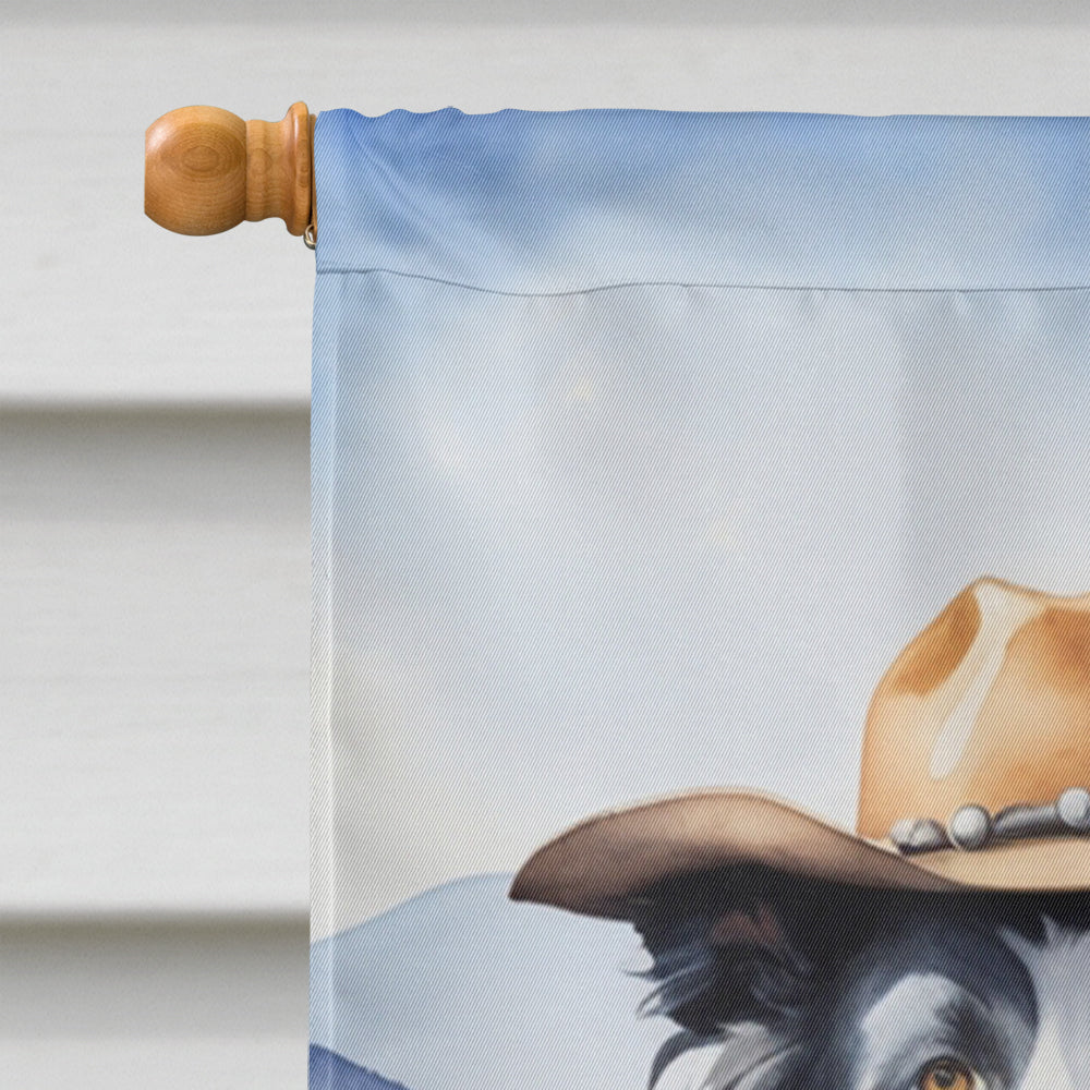 Border Collie Cowboy Welcome House Flag 28x40 Porch Sleeve Pole Decorative Outside Yard Banner Artwork Wall Hanging, Polyester