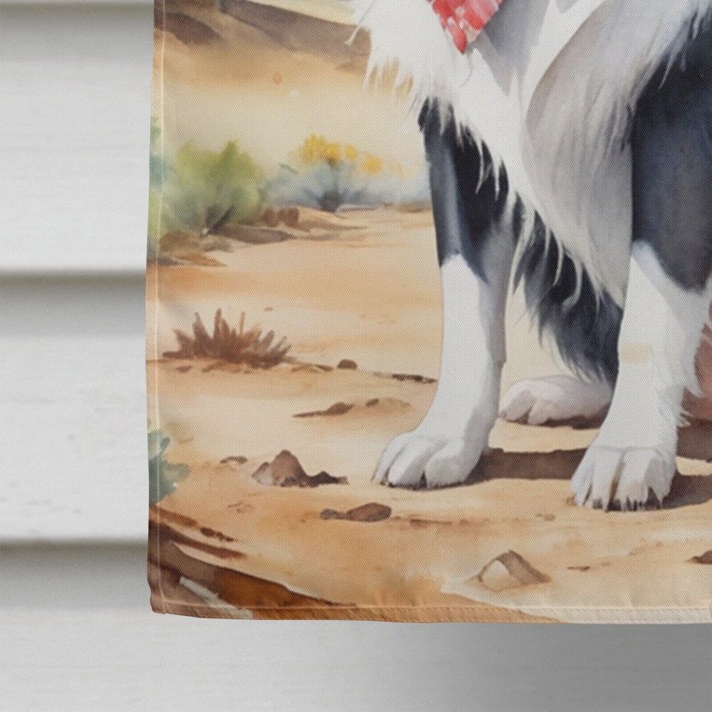 Border Collie Cowboy Welcome House Flag 28x40 Porch Sleeve Pole Decorative Outside Yard Banner Artwork Wall Hanging, Polyester