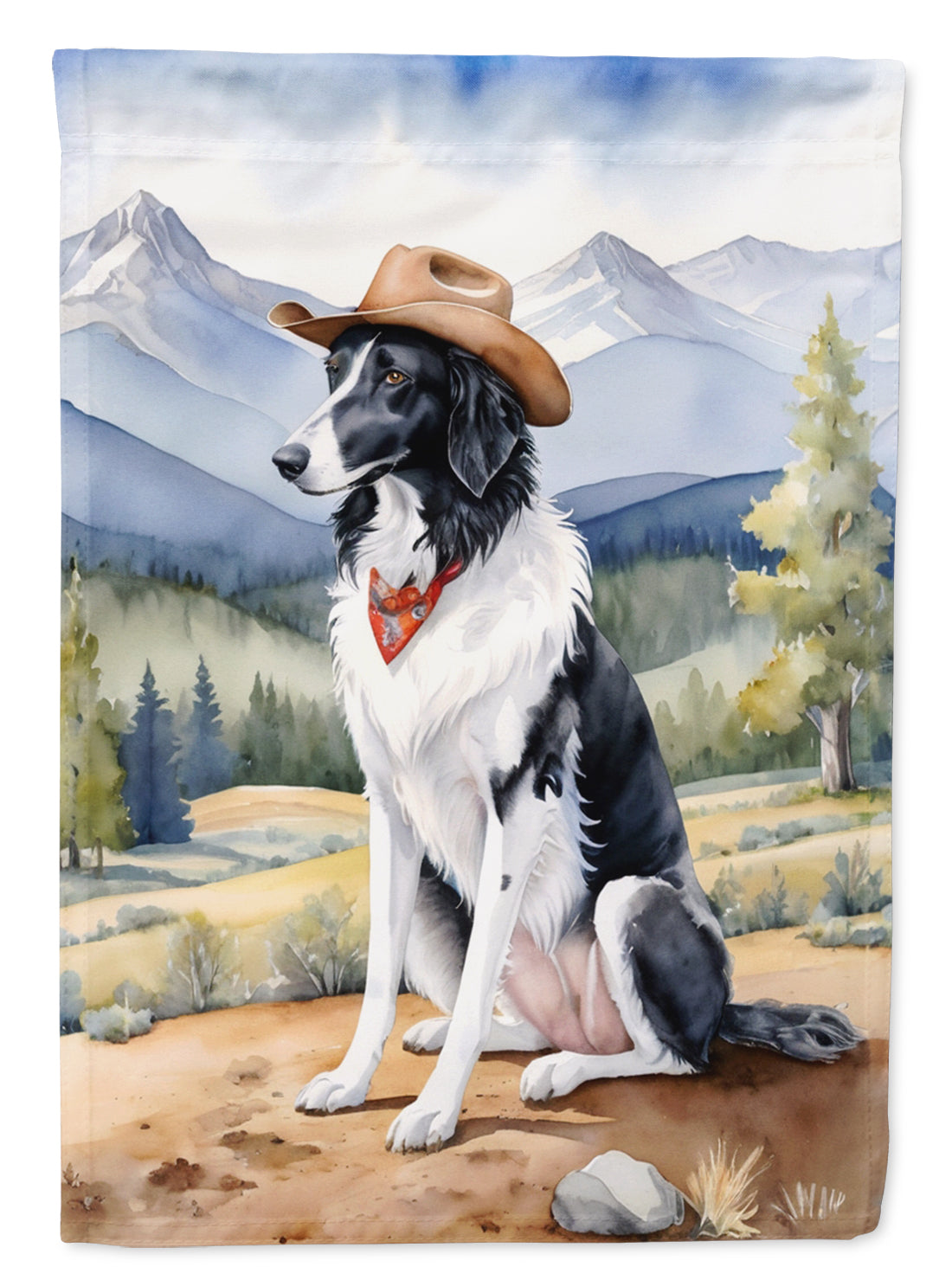 Borzoi Cowboy Welcome House Flag 28x40 Porch Sleeve Pole Decorative Outside Yard Banner Artwork Wall Hanging, Polyester